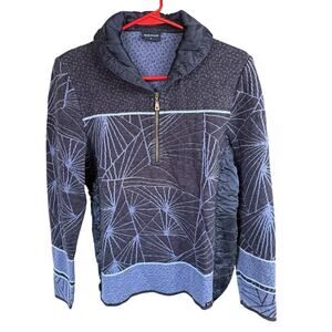 Vtg Blue Willi's Pullover Women's 1/4 Zip Quilted Blue S Whimsical Artsy Denmark